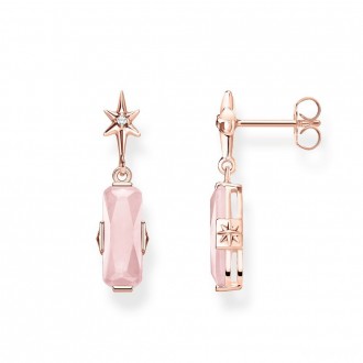 ear studs pink stone with star