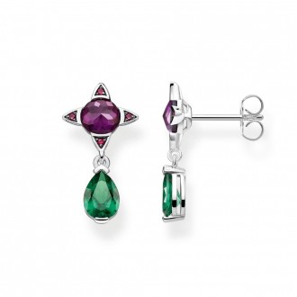 earrings Green drop with purple stone
